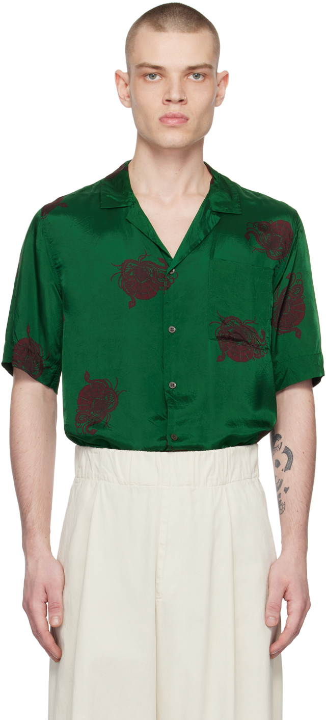 Dries Van Noten Motif Printed Buttoned Shirt In Green