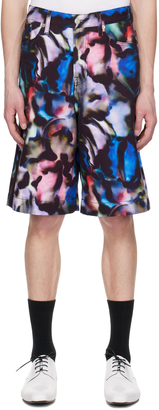 Multicolor Printed Denim Shorts