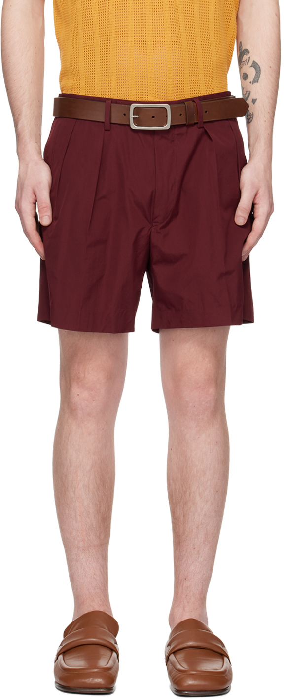 Dries Van Noten Burgundy Cinch Shorts In 359 Bordeaux