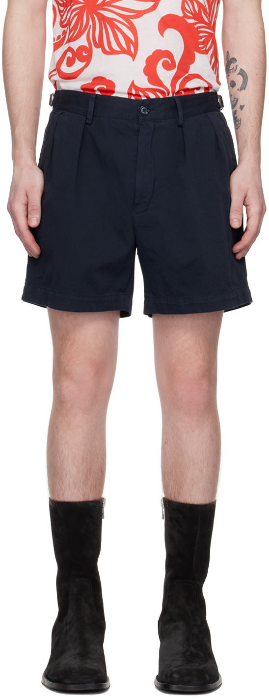 Dries Van Noten Navy Pleated Shorts In 509 Navy