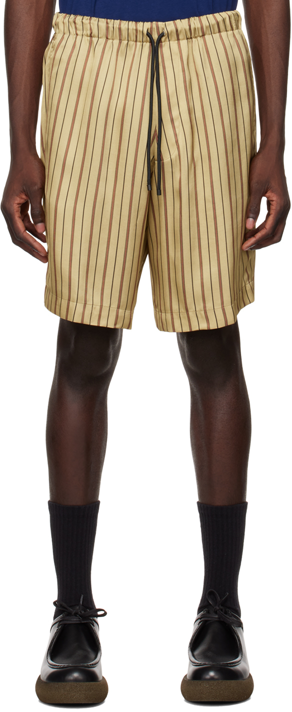 Dries Van Noten Khaki Striped Shorts In 103 Beige