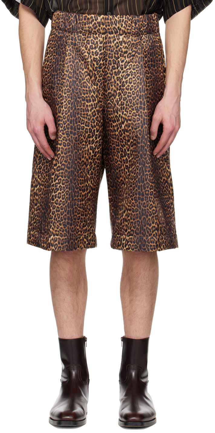 Dries Van Noten Tan Leopard Shorts In 102 Camel
