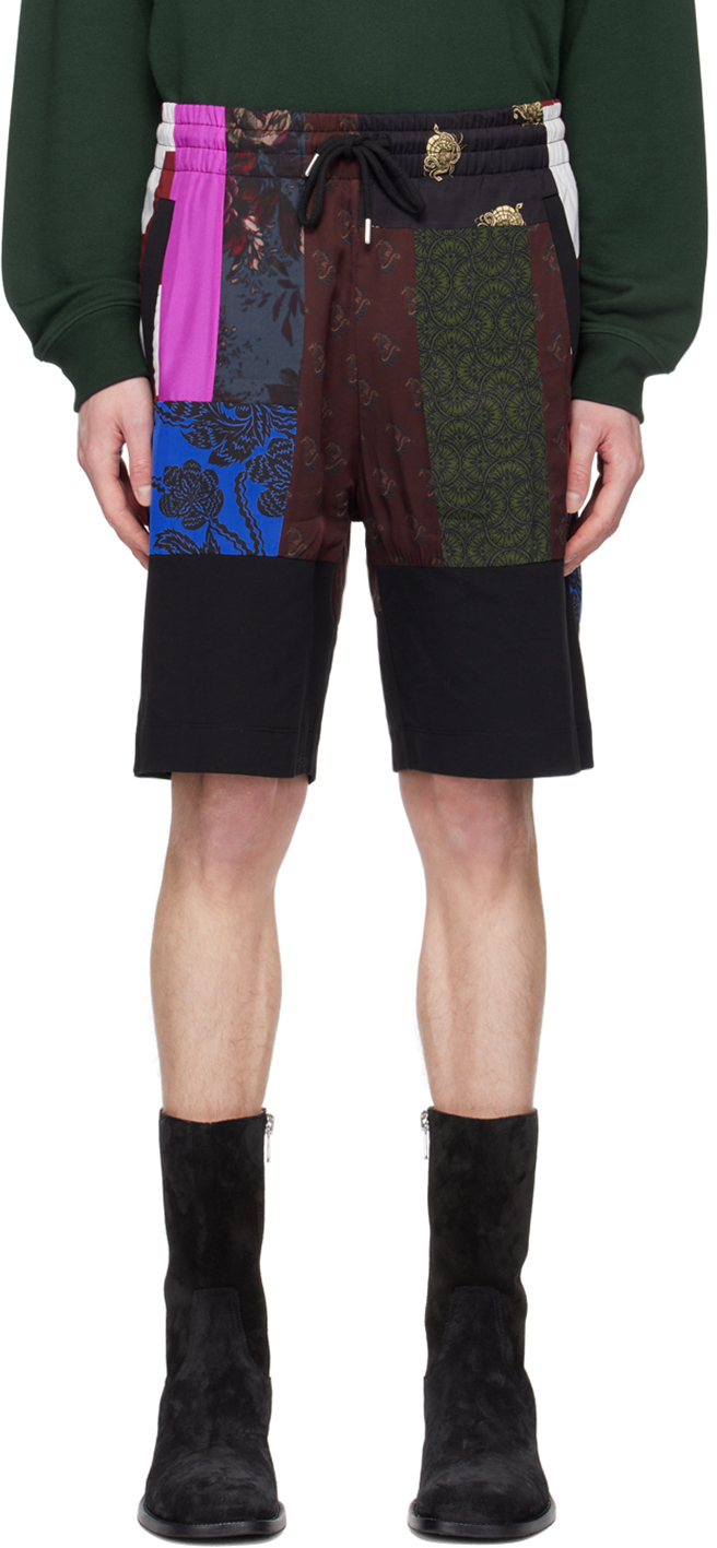 Shop Dries Van Noten Black Patchwork Shorts In 900 Black