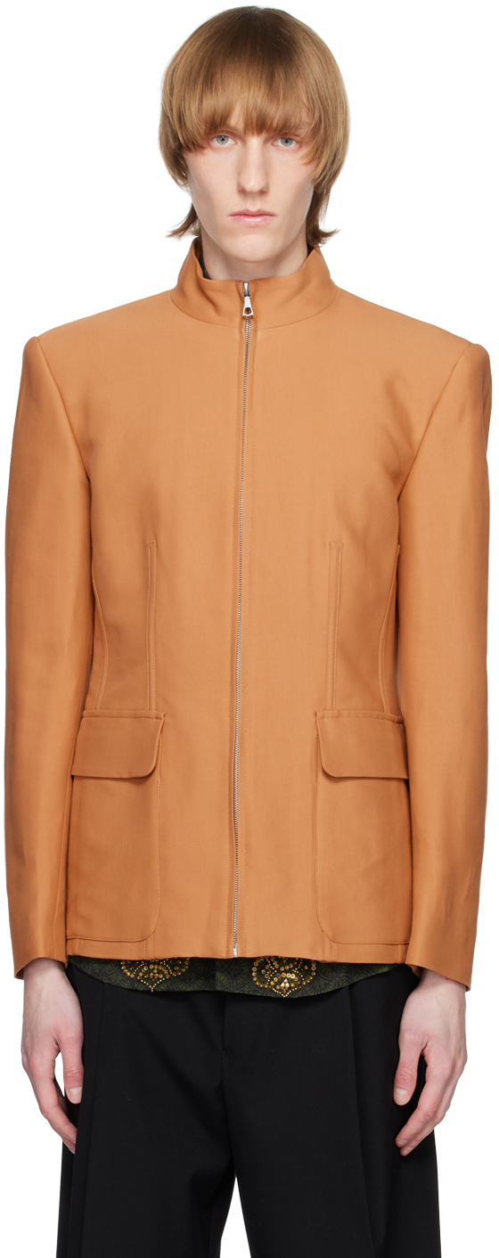 Dries Van Noten Orange Band Collar Blazer SSENSE