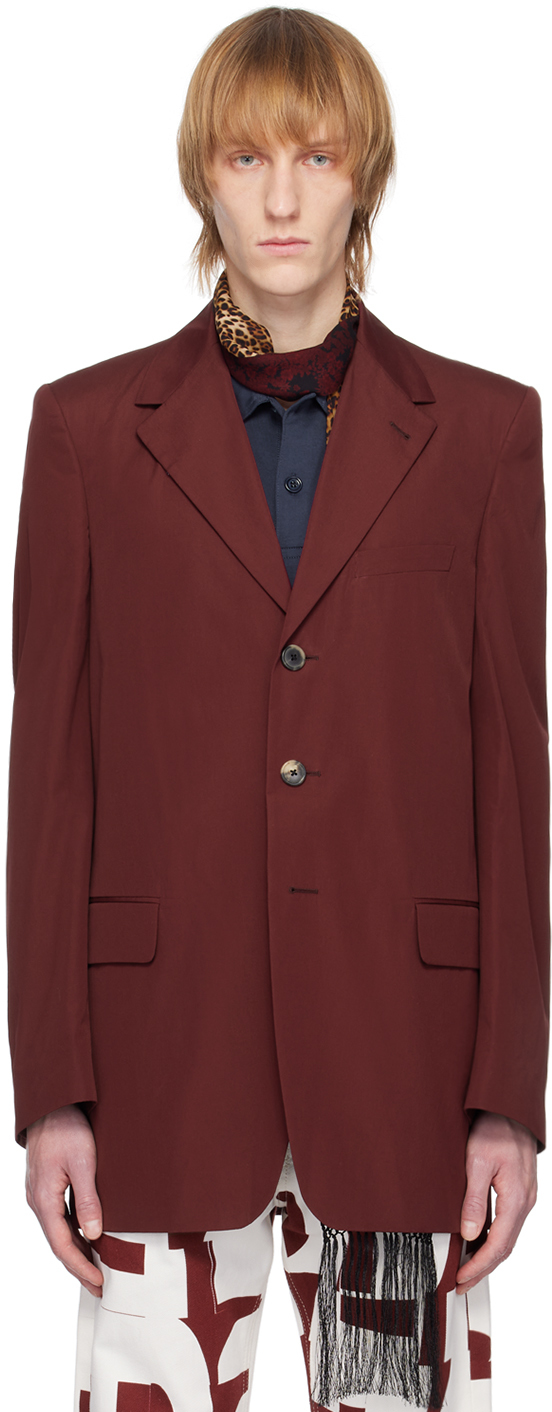 Dries Van Noten: Burgundy Vented Blazer | SSENSE