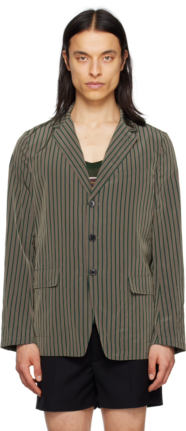 Green Striped Blazer by Dries Van Noten on Sale