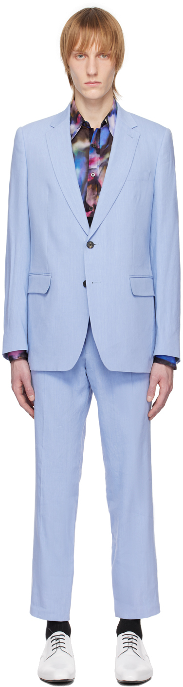 Dries Van Noten Blue Notched Suit In 514 Light Blue