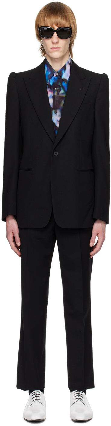 Black Peaked Lapel Suit by Dries Van Noten on Sale