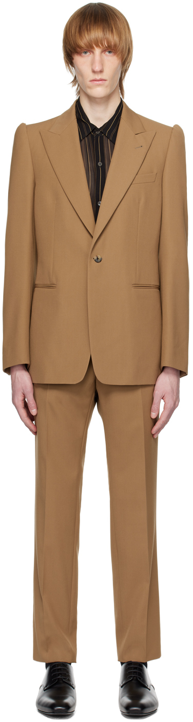 Dries Van Noten Brown Peaked Lapel Suit In 101 Sand