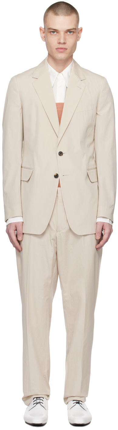 Dries Van Noten Beige Two-button Suit In 801 Cement