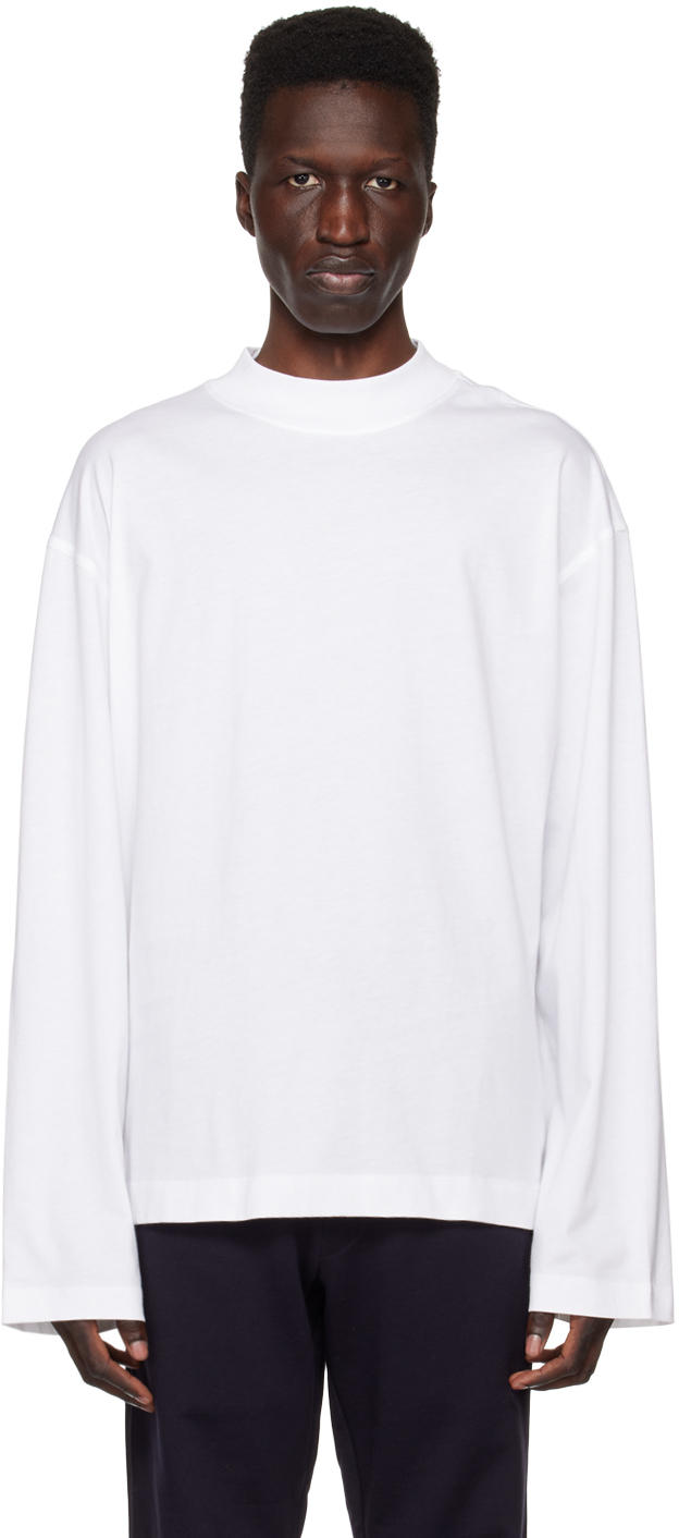 White Mock Neck Long Sleeve T-Shirt by Dries Van Noten on Sale