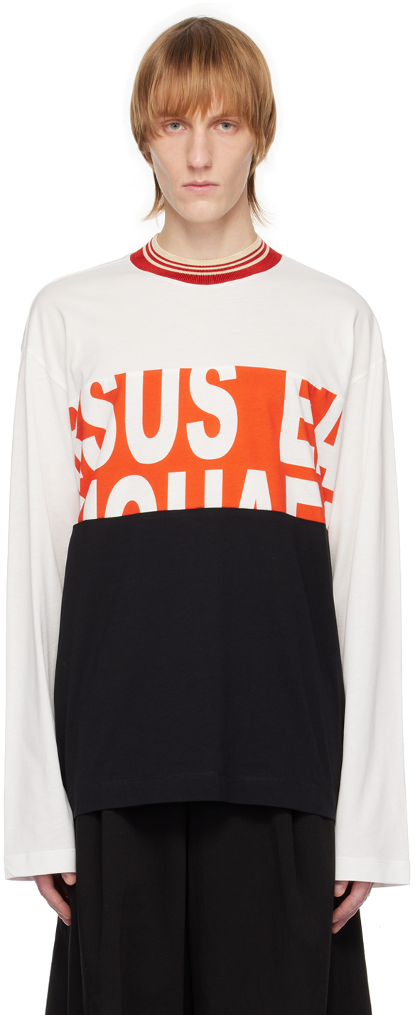 White Paneled Long Sleeve T-Shirt by Dries Van Noten on Sale