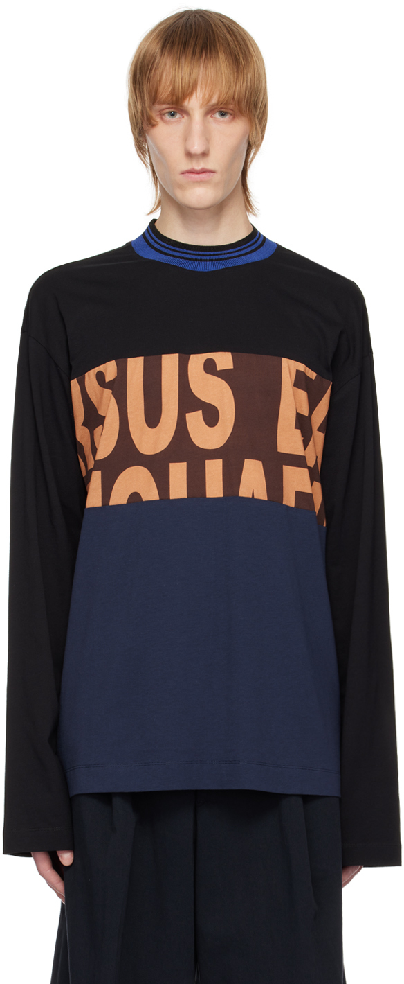 Navy & Black Crewneck Long Sleeve T-Shirt by Dries Van Noten