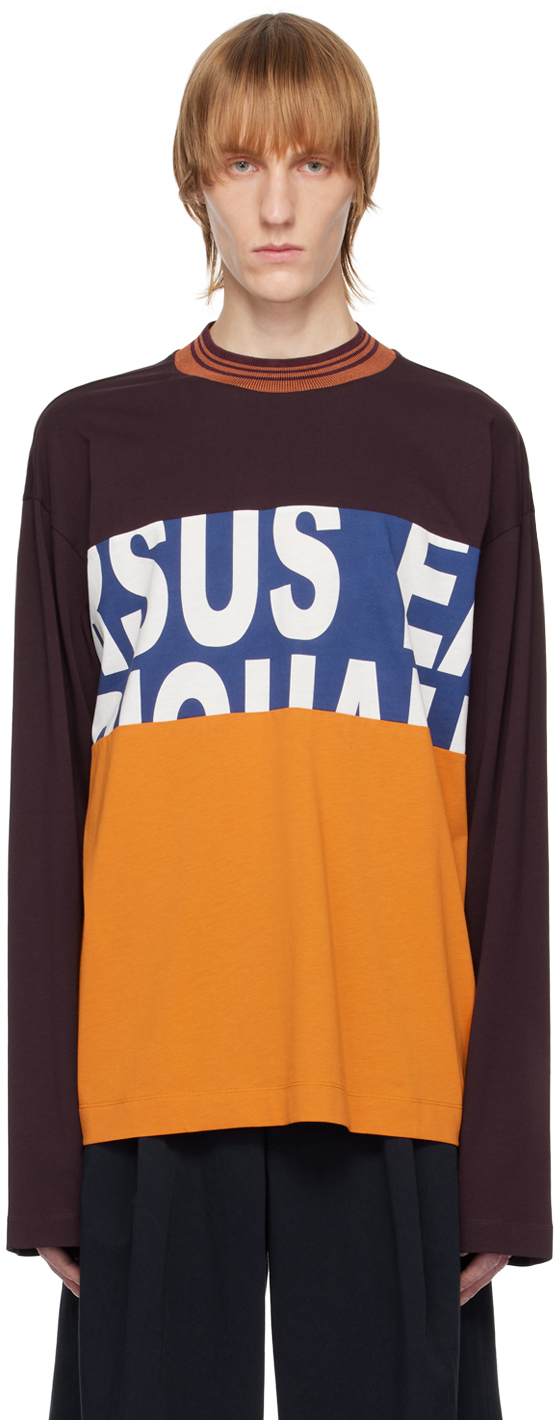 Dries Van Noten Multicolor Paneled Long Sleeve T-shirt In Auber