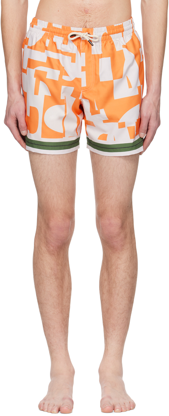 Dries Van Noten: Orange & Beige Graphic Swim Shorts | SSENSE