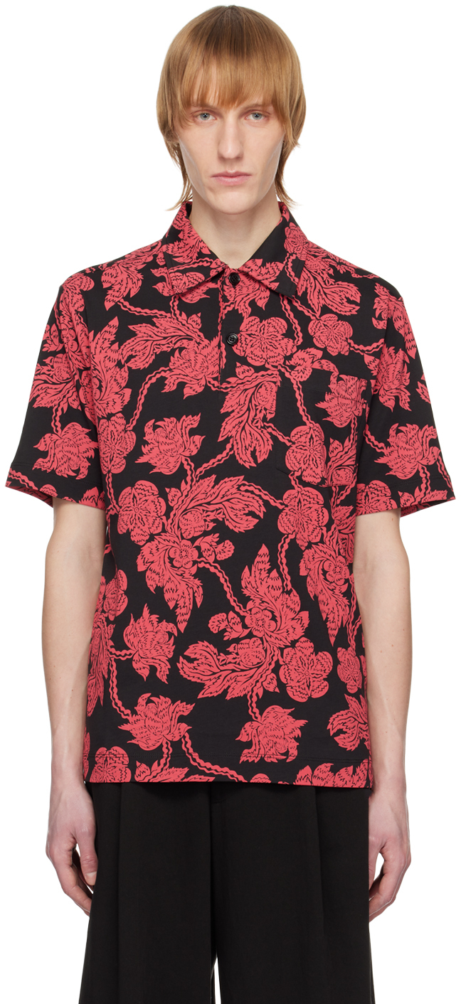 Dries Van Noten Black & Red Floral Polo