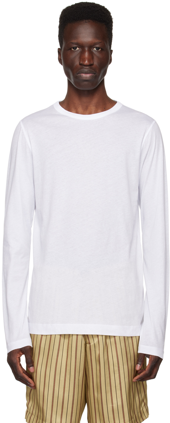 White Overlock Stitch Long Sleeve T-Shirt