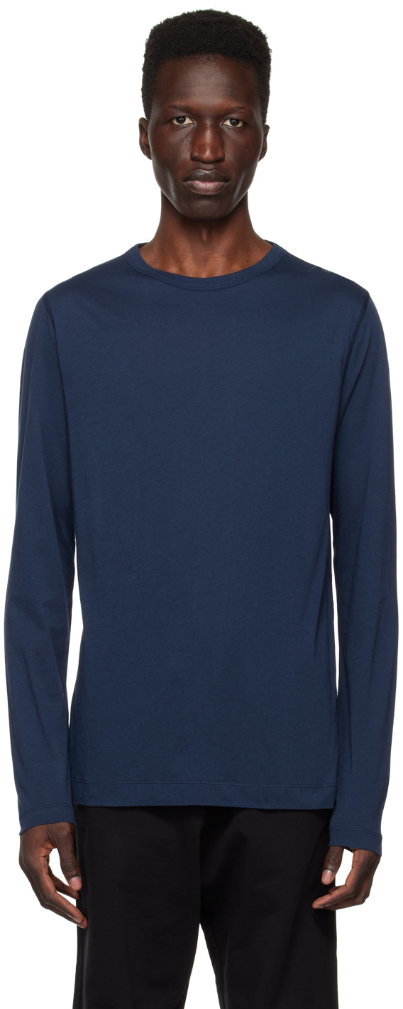 Dries Van Noten Navy Crewneck Long Sleeve T-shirt In 517 Dark Blue