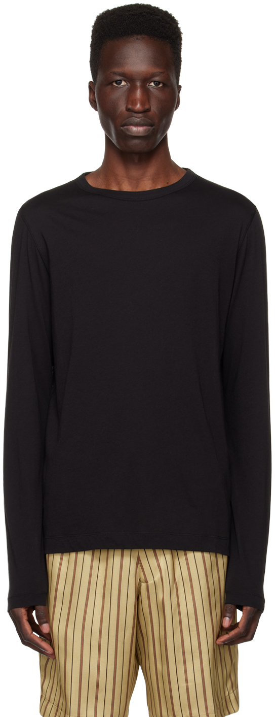 Dries Van Noten Black Overlock Stitch Long Sleeve T-shirt In 900 Black