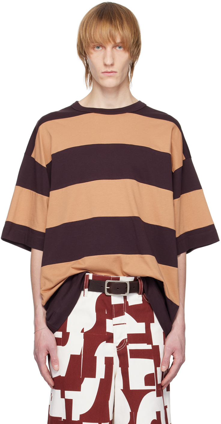 Burgundy & Beige Striped T-Shirt