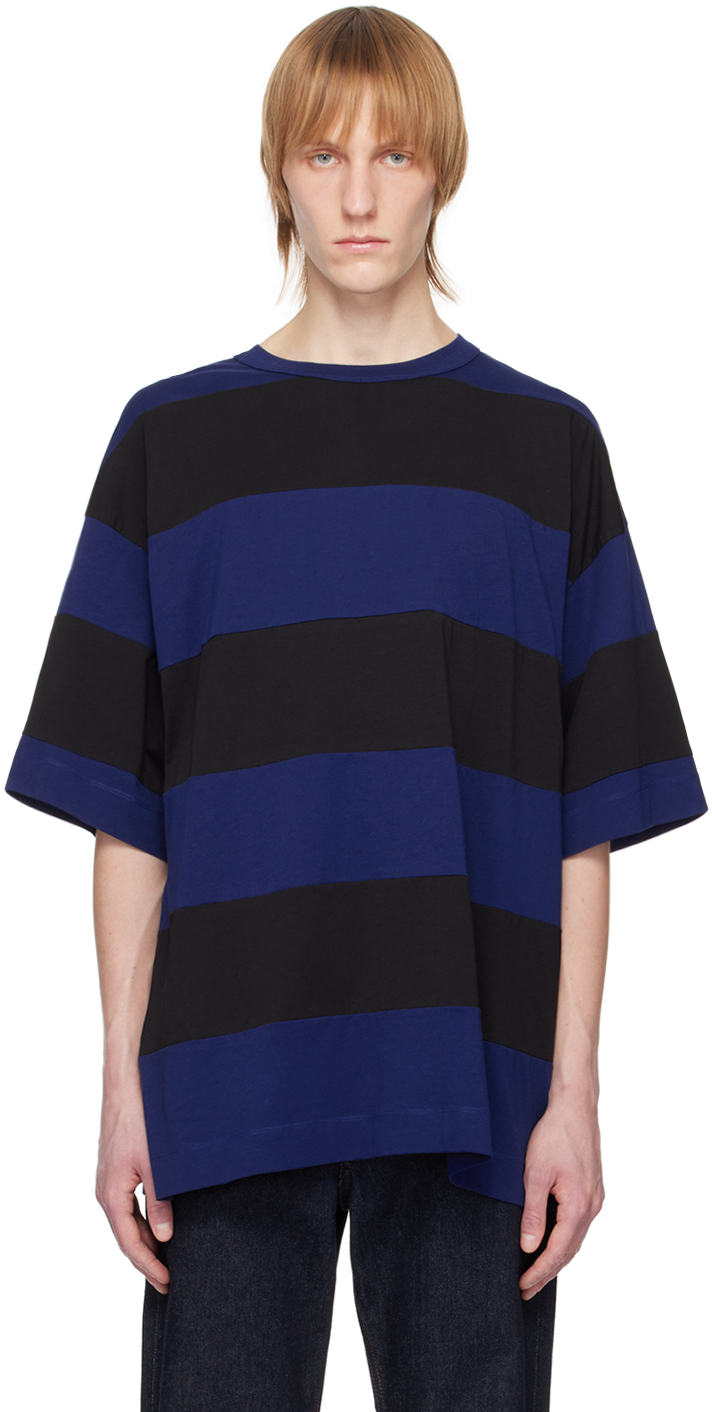 Dries Van Noten Black & Blue Striped T-Shirt