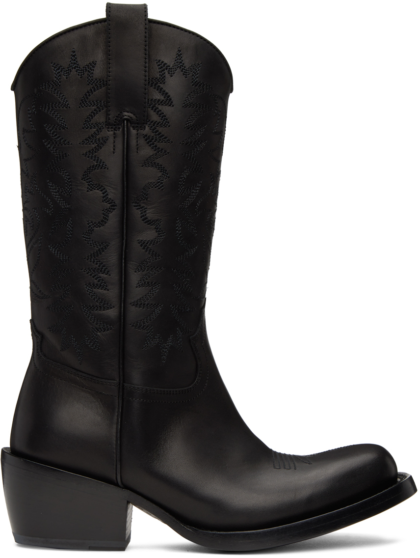 Dries Van Noten Black Leather Cowboy Boots In 900 Black