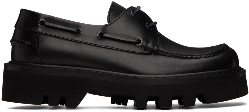 Dries Van Noten Black Lug Boat Shoes In 900 Black