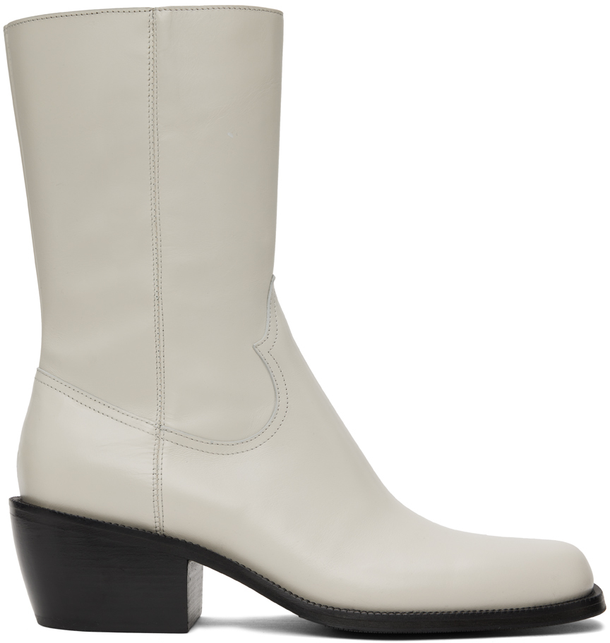 Shop Dries Van Noten Off-white Zip Boots In 005 Ecru