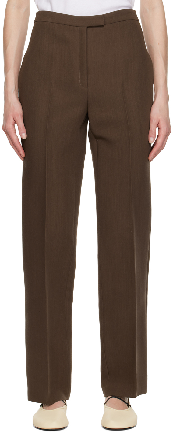 The Row Brown Wool Elia Trousers In Wrt Warm Taupe