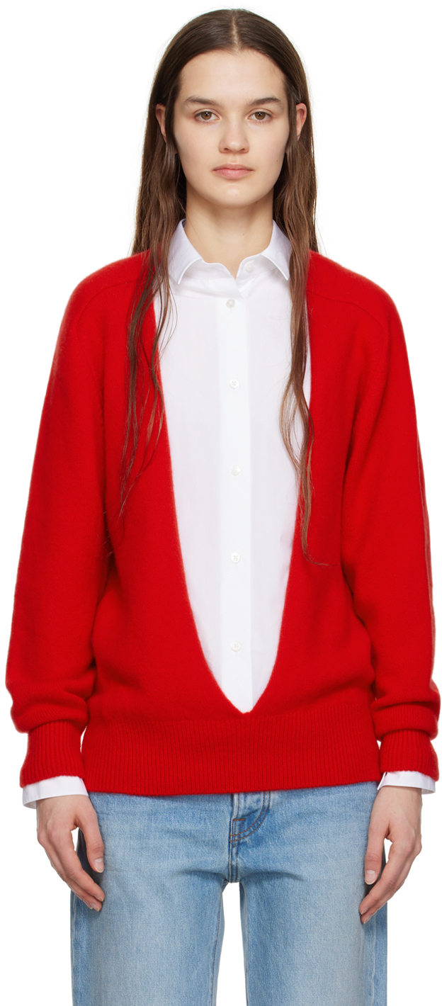 The Row Chevro Cashmere Reversible Top In Bright Red