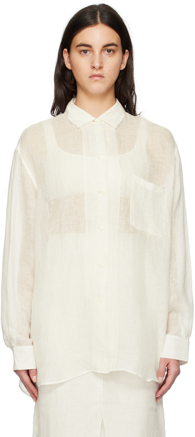 The Row Brant Linen Button front Shirt In Ivory ModeSens