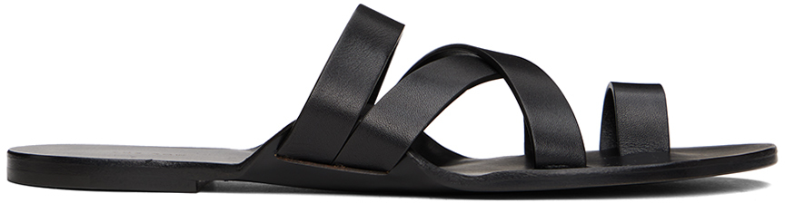 The Row Kris Crossover Leather Sandals In Black