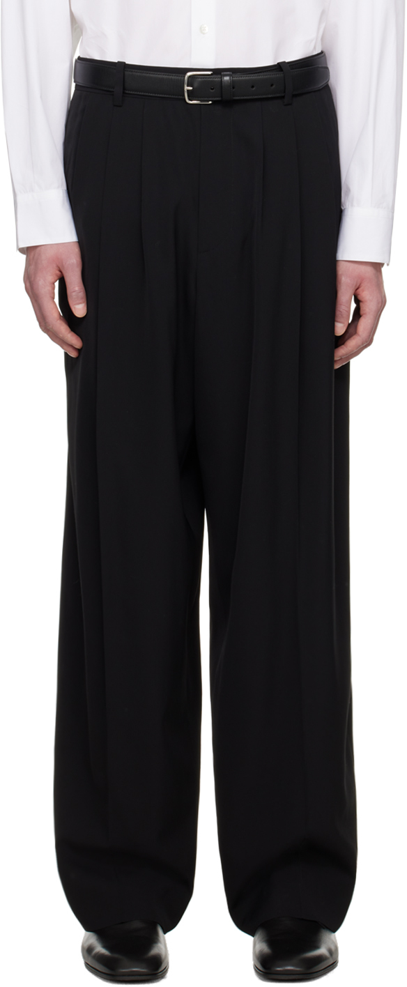 The Row Rufus Wide-leg Pleated Woven Trousers In Black