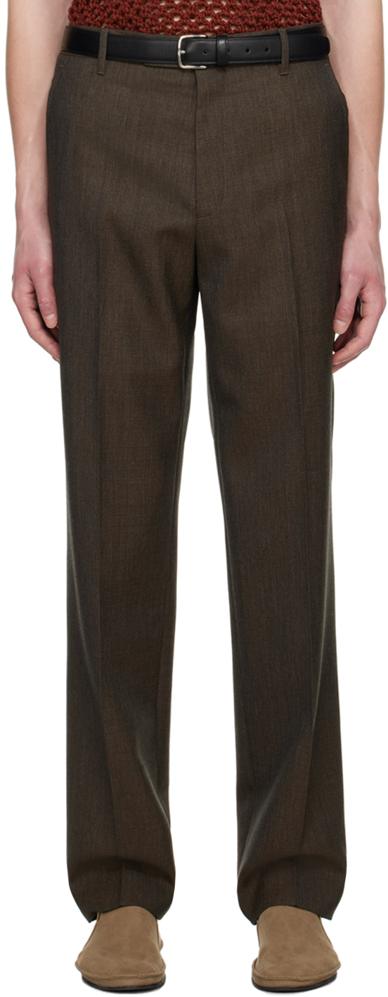 Brown Elijah Trousers by The Row on Sale