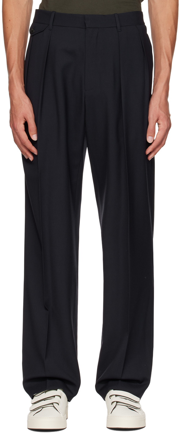 The Row: Navy Marcello Trousers | SSENSE