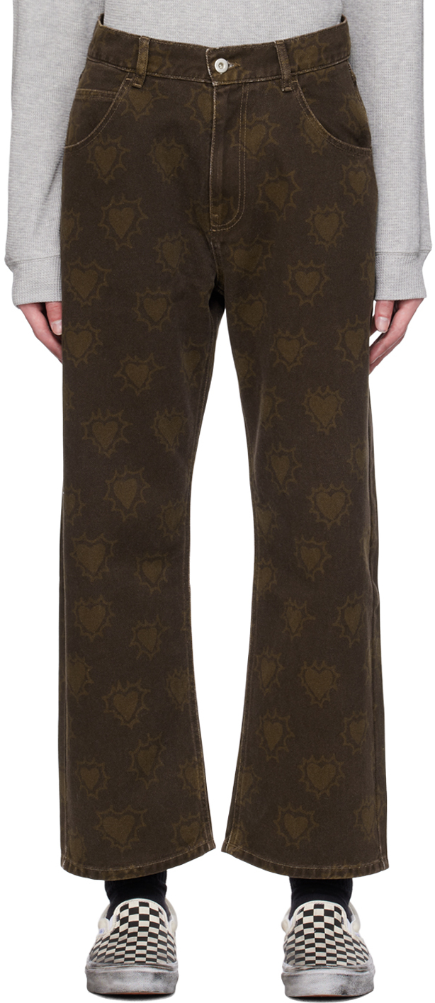 Brown Hearts Print Jeans