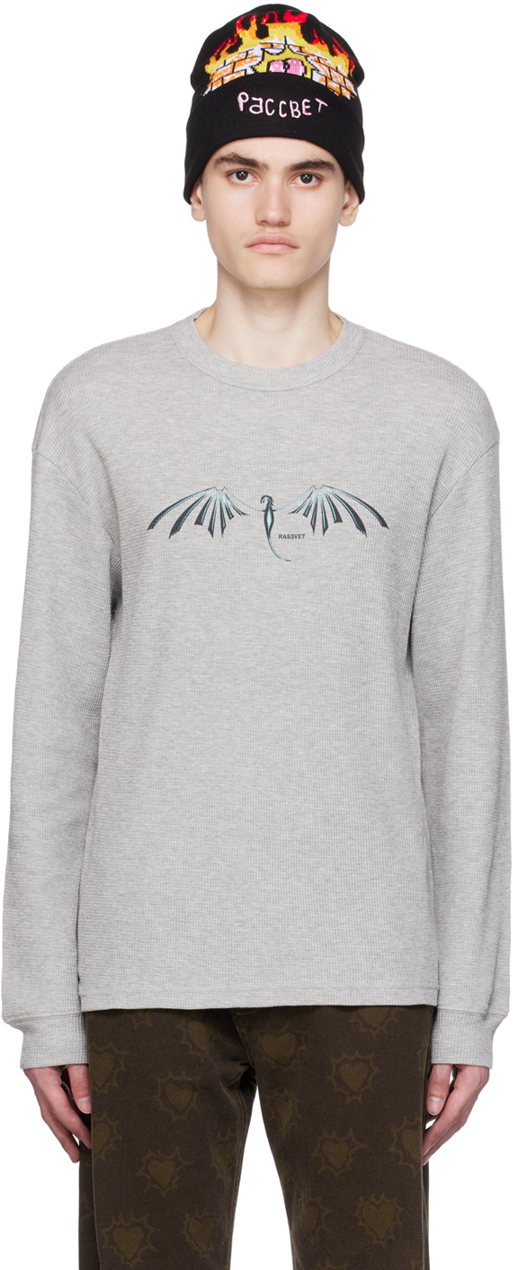 Shop Rassvet Gray Dragon Long Sleeve T-shirt In Grey Melange