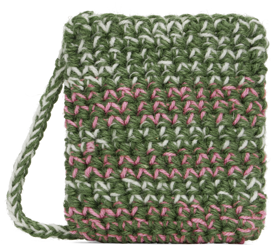 Nicholas Daley Pink & Green Crochet Pouch In Lilac / Pink / Green