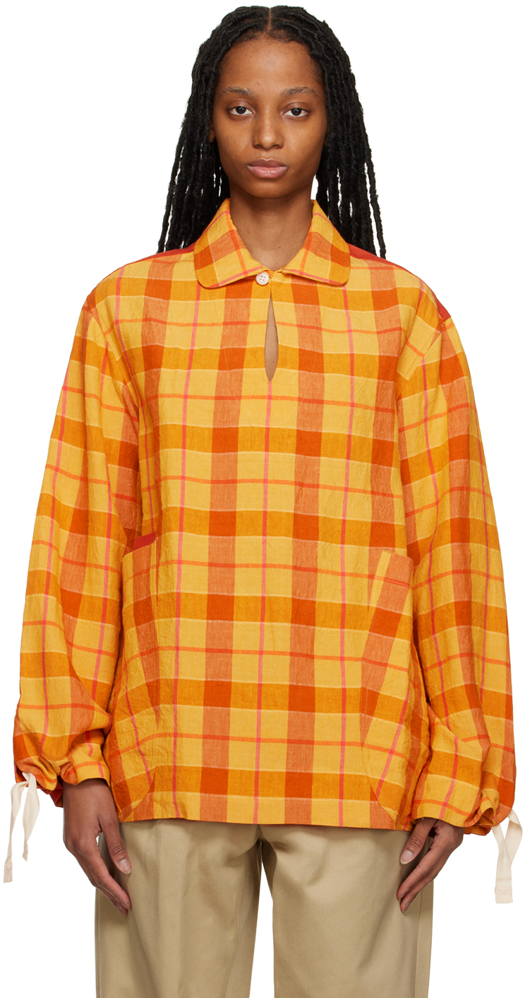 Nicholas Daley Orange Check Shirt In Mustard/yellow Check