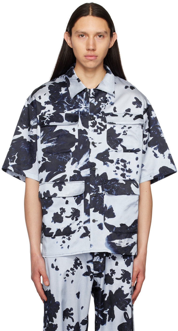 Shop Nicholas Daley Blue Calypso Aloha Shirt In Ice Blue / Navy