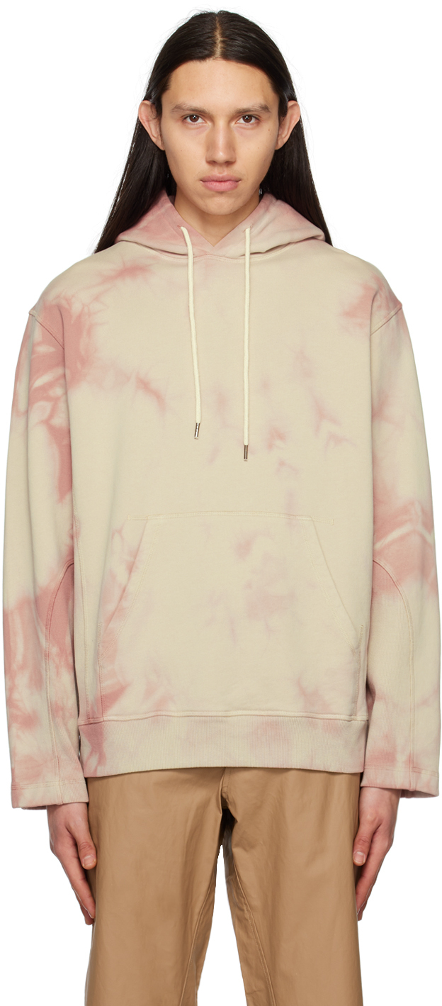 Nicholas Daley Tie-dyed Cotton-jersey Hoodie In Biege / Pink