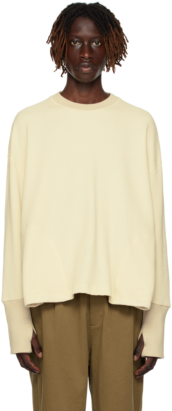 Shop Nicholas Daley Off-white Paneled Long Sleeve T-shirt In Concrete