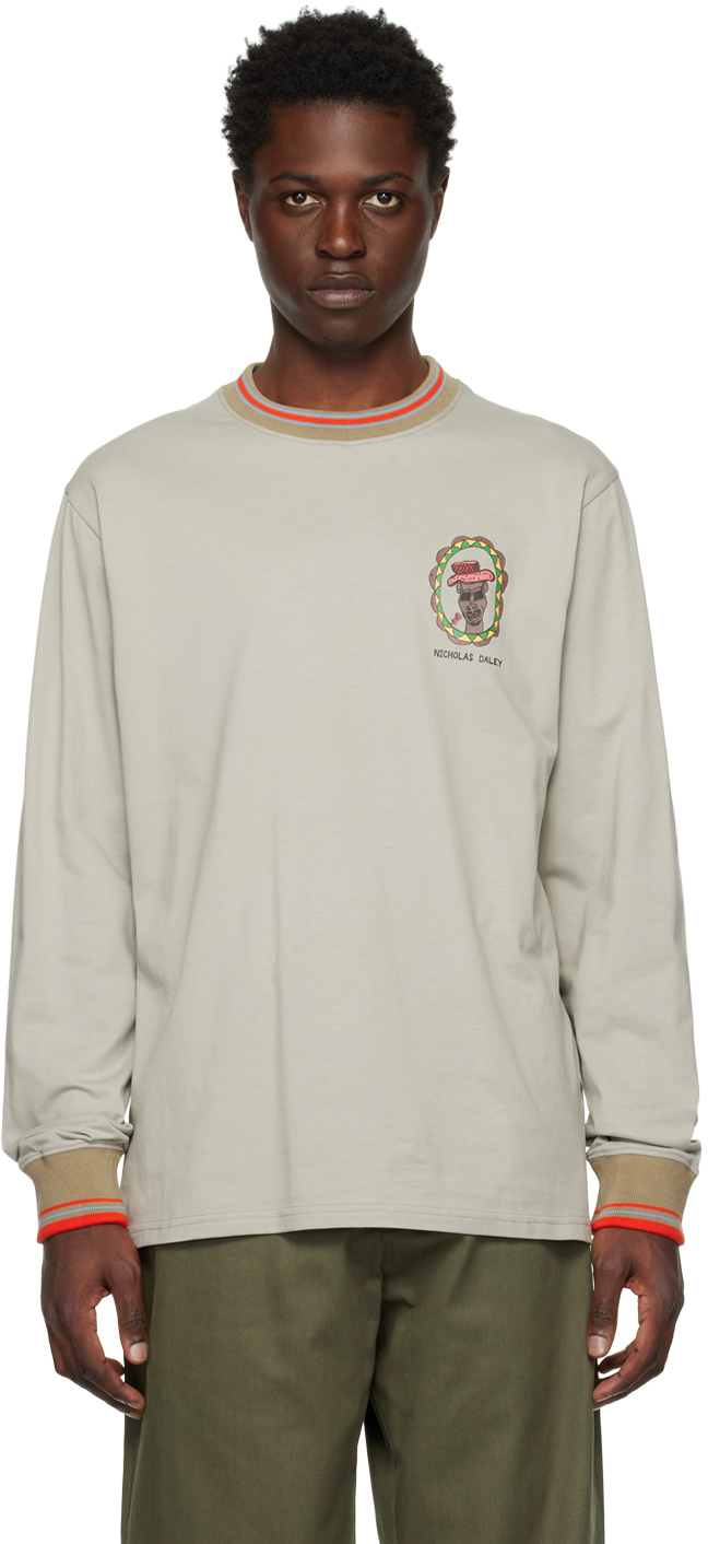 Nicholas Daley Green Printed Long Sleeve T-shirt In Washed Green