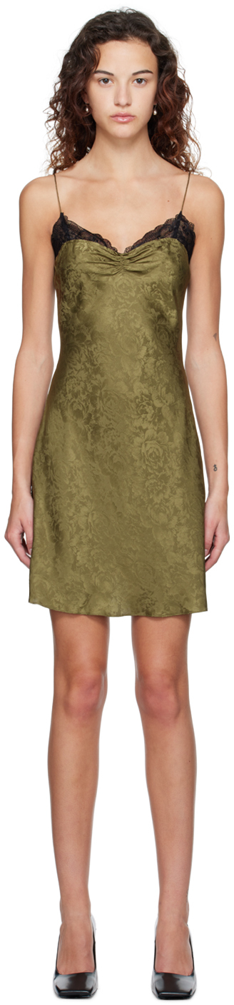 The Garment Green Toulouse Minidress In Olive With Black Lac