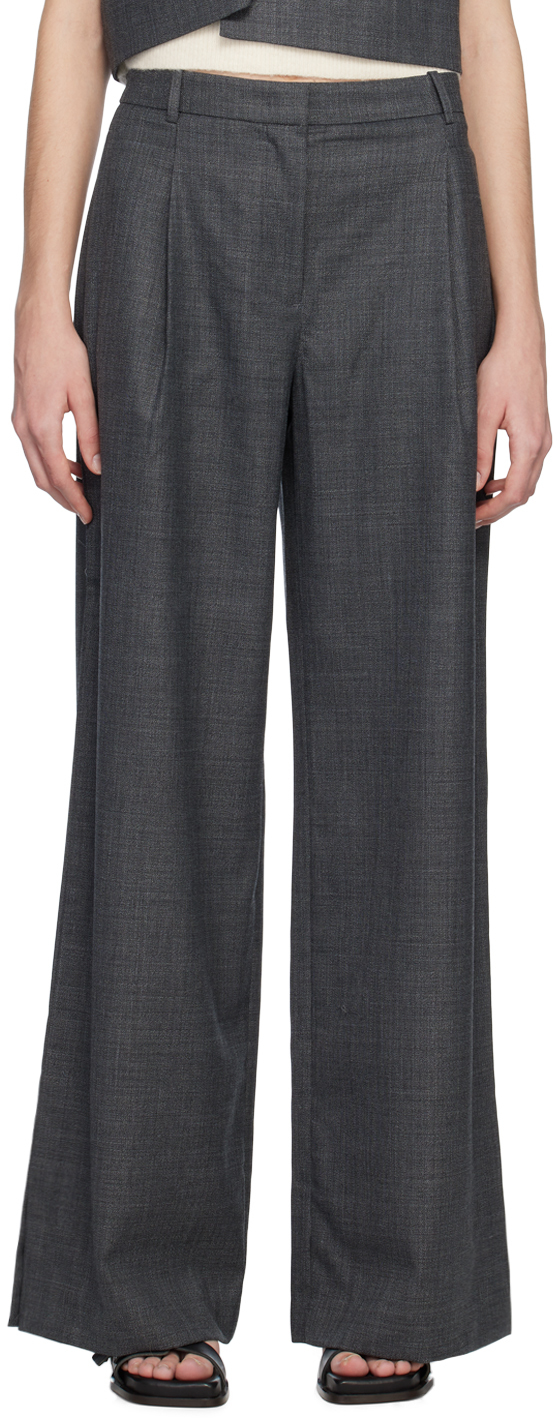 The Garment Windsor Wool Blend Wide Pants In Grey Melange