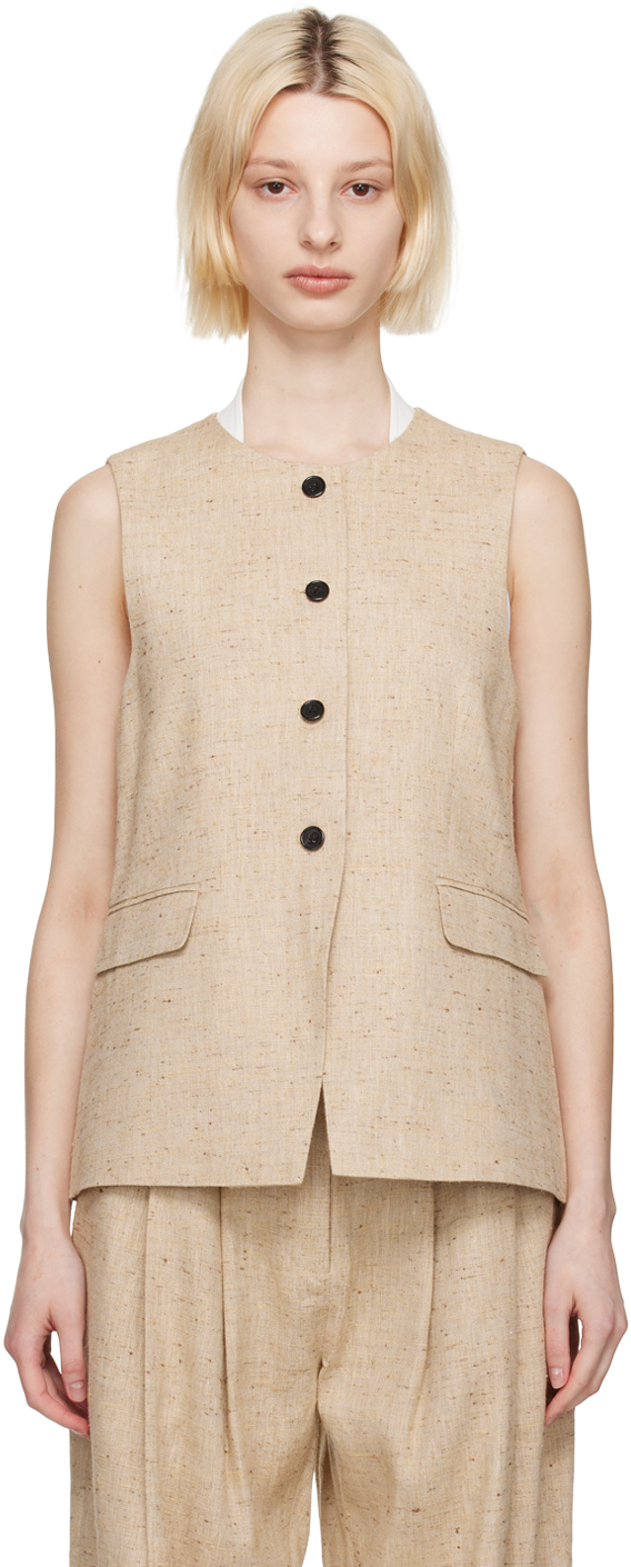 Beige Button-Down Vest by CO on Sale