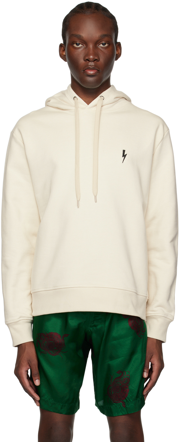 Neil Barrett Embroidered-logo Cotton Hoodie In Ivory/black