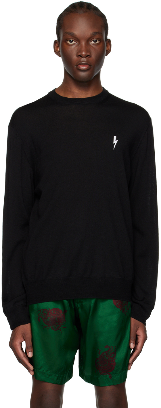 Neil Barrett Black Basic Bolt Sweater In Black/off White