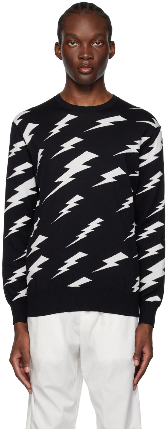 Shop Neil Barrett Black Raining Bolts Sweater In Black/off White