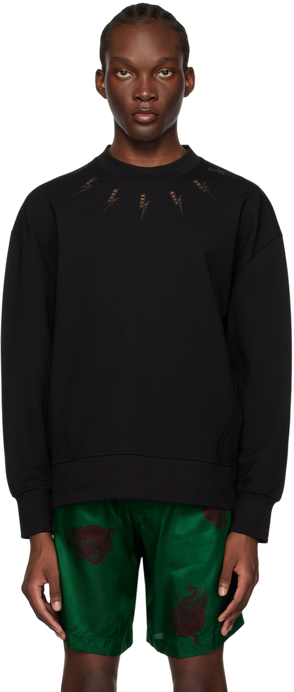 Neil Barrett Black Bolt Collar Sweatshirt In Black/black